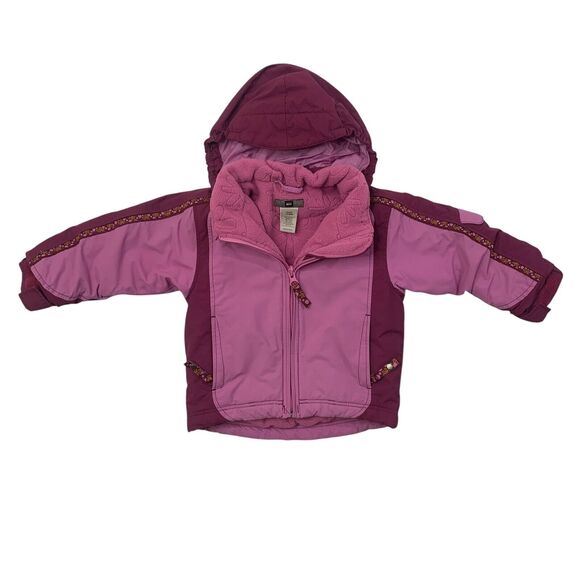 REI Jacket Girls Toddler 18 Months Pink Fleece Lined Hidden Hood Timber Mountain - Picture 1 of 15